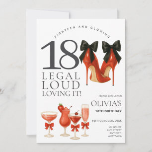 Modern Trendy 18th Red and Black Birthday Party Invitation
