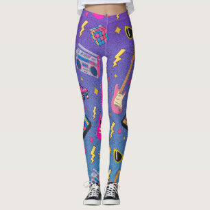 Modern Trendy 80s Style Pretty Neon Pink Purple Leggings