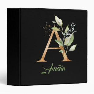 Modern trendy A monogram green and gold foil  Binder
