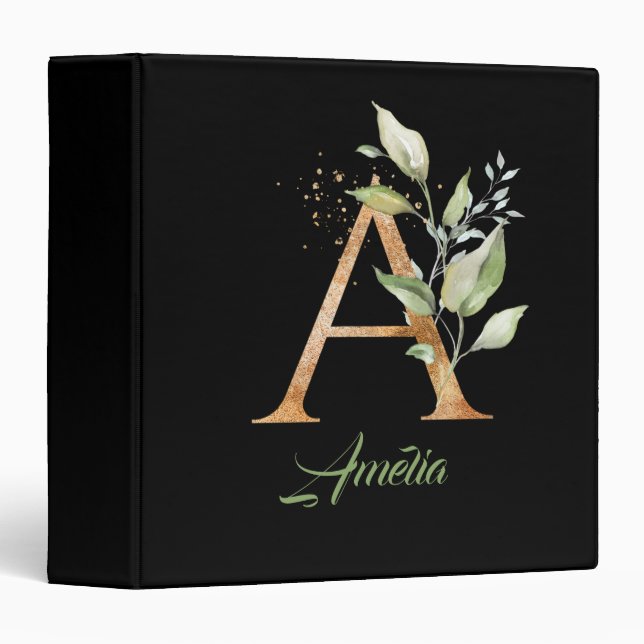 Modern trendy A monogram green and gold foil  Binder (Front/Spine)