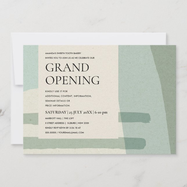 MODERN TRENDY ABSTRACT ART AQUA BLUE GRAND OPENING INVITATION (Front)