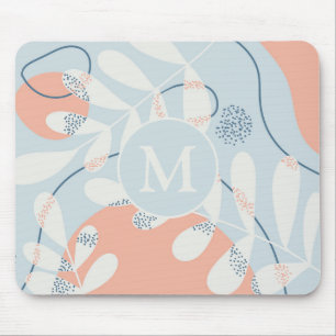 Modern Trendy Abstract Botanical Art Monogram Mouse Pad