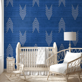 Modern Trendy African Mudcloth Blue Wallpaper