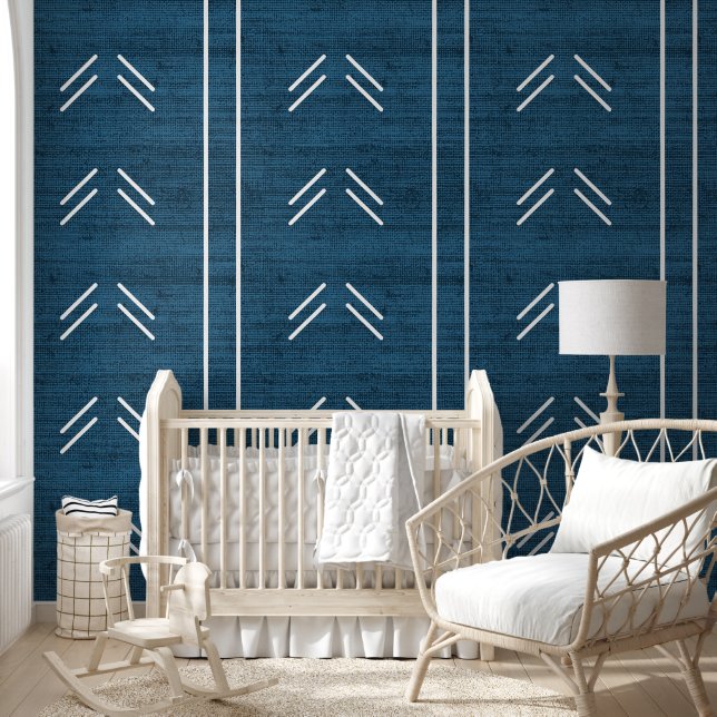 Modern Trendy African Mudcloth Dark Blue Wallpaper (Kids)