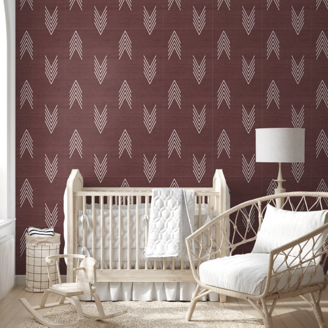 Modern Trendy African Mudcloth Dark Terracotta Red Wallpaper (Kids)