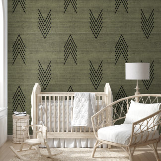 Modern Trendy African Mudcloth Green Wallpaper