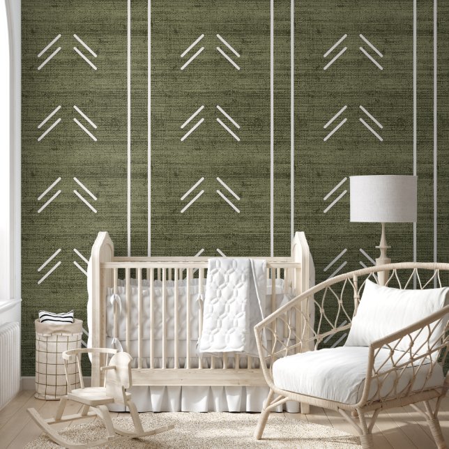 Modern Trendy African Mudcloth Green Wallpaper (Kids)