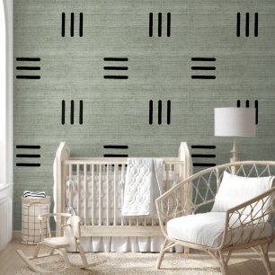 Modern Trendy African Mudcloth Light Green Wallpaper
