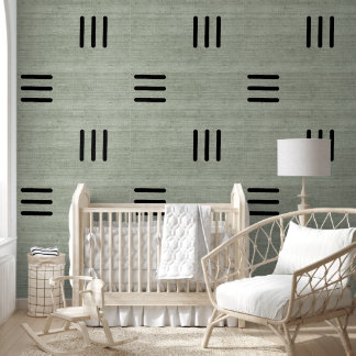 Modern Trendy African Mudcloth Light Green Wallpaper