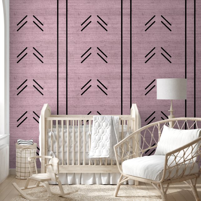 Modern Trendy African Mudcloth Pink Wallpaper (Kids)