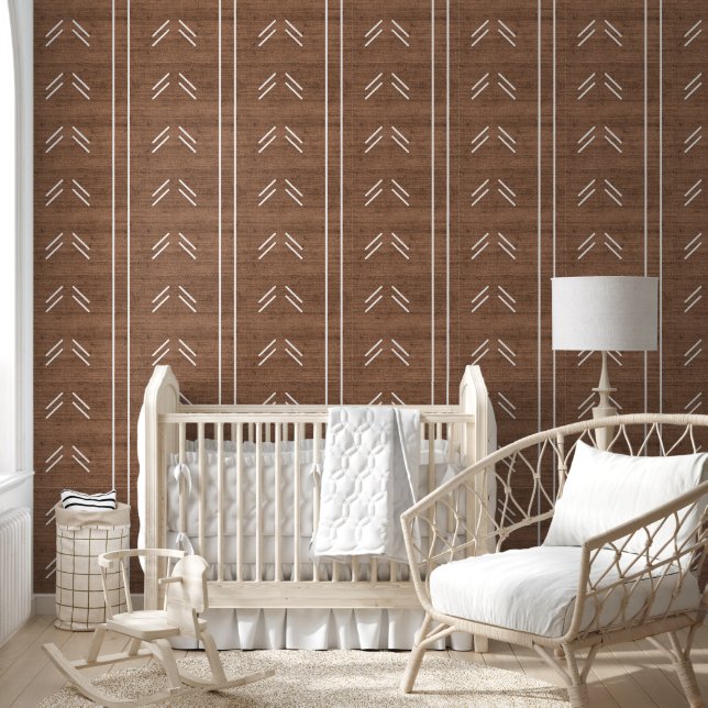 Modern Trendy African Mudcloth Rustic Brown Wallpaper (Kids)