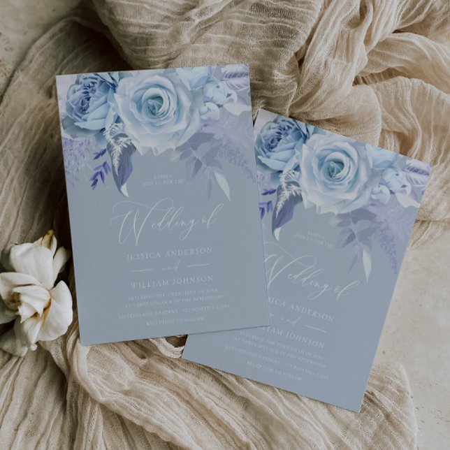 Modern Trendy All Seasons Dusty Blue Wedding Invitation (Creator Uploaded)