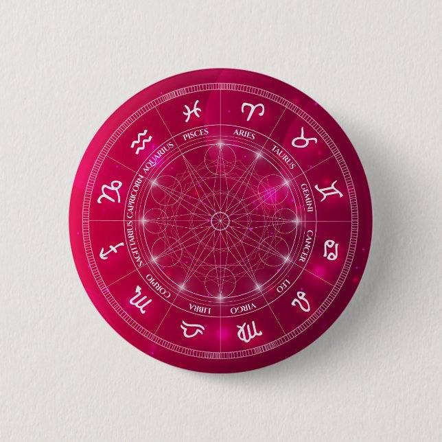Modern trendy Astrology wheel Zodiac 2 Inch Round Button (Front)