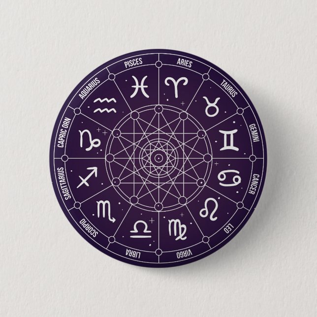 Modern trendy Astrology wheel Zodiac 2 Inch Round Button (Front)