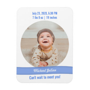 Modern Trendy Baby Boy Photo Birth Announcement Magnet