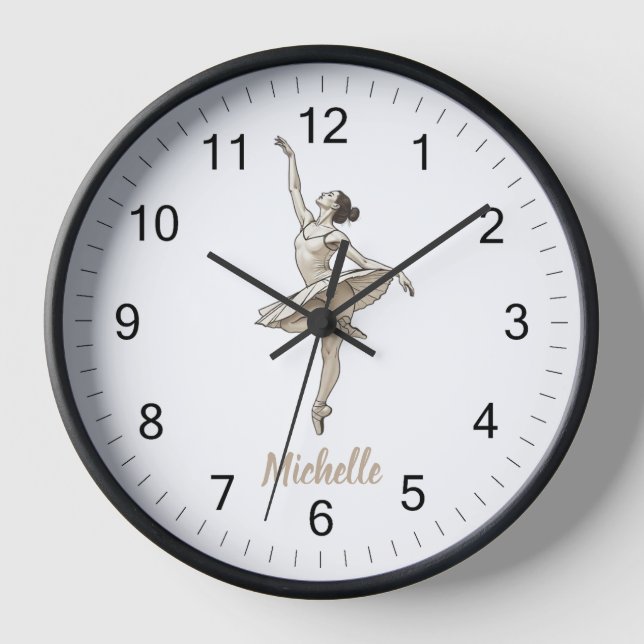 Modern Trendy Ballerina Ballet Dance Personalized Clock (Front)
