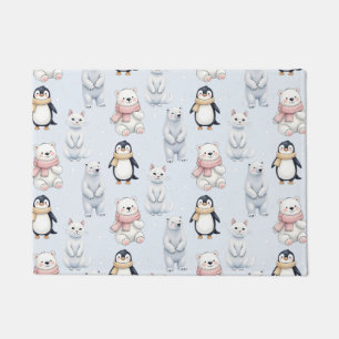 Modern Trendy Bear penguin cat Seamless Pattern Doormat
