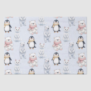 Modern Trendy Bear penguin cat Seamless Pattern  Tissue Paper