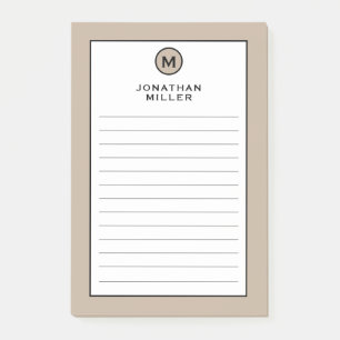 Modern Trendy Beige Monogram Lined Post-it Notes