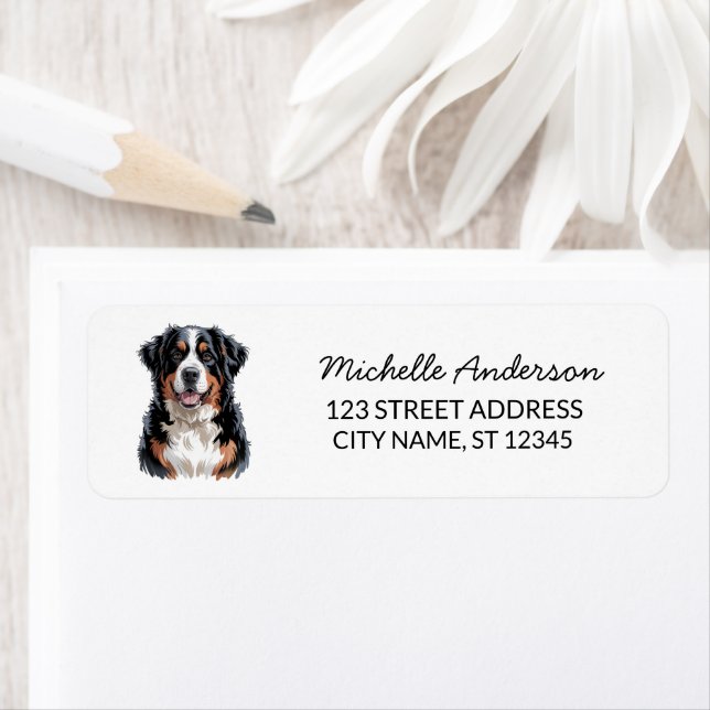 Modern Trendy Bernese Mountain Dog Return Address (Insitu)