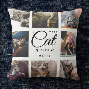 Modern Trendy Best Cat Ever Pet Paw Photo Collage Throw Pillow