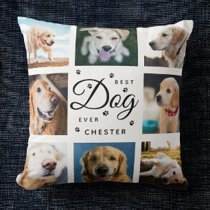 Modern Trendy Best Dog Ever Pet Paw Photo Collage Throw Pillow