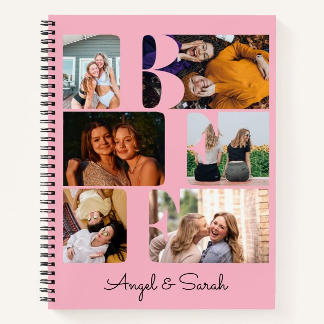 Modern Trendy BFF Best Friend Photo Collage Pink Notebook (Front)
