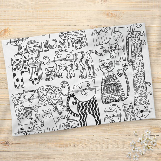 Modern Trendy Black and White Cats Pattern Kitchen Towel (Modern Trendy Black and White Cats Pattern Kitchen Towel)