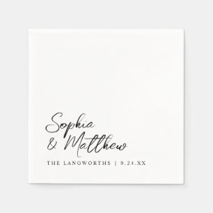 Modern Trendy Black and White Handwritten Wedding Napkin