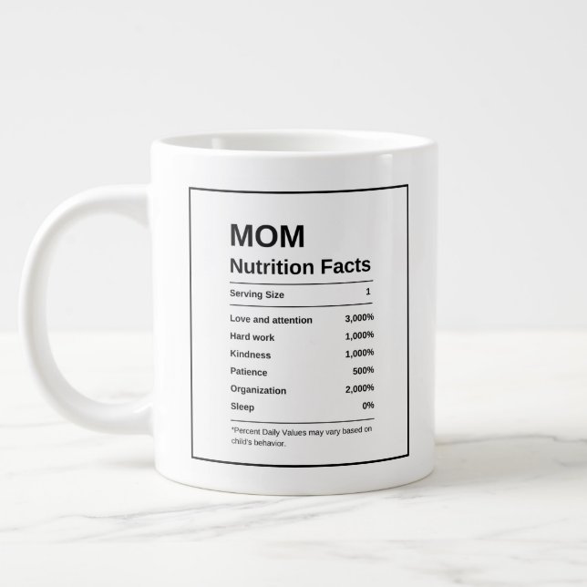Modern Trendy Black And White Mom Nutrition Facts  Large Coffee Mug (Left)