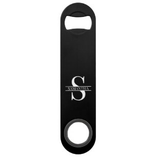 Modern Trendy Black and White Monogram Name Bar Key