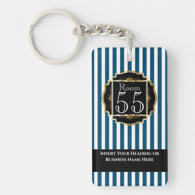 Modern trendy black blue gold stripes chic DIY Keychain (Front)