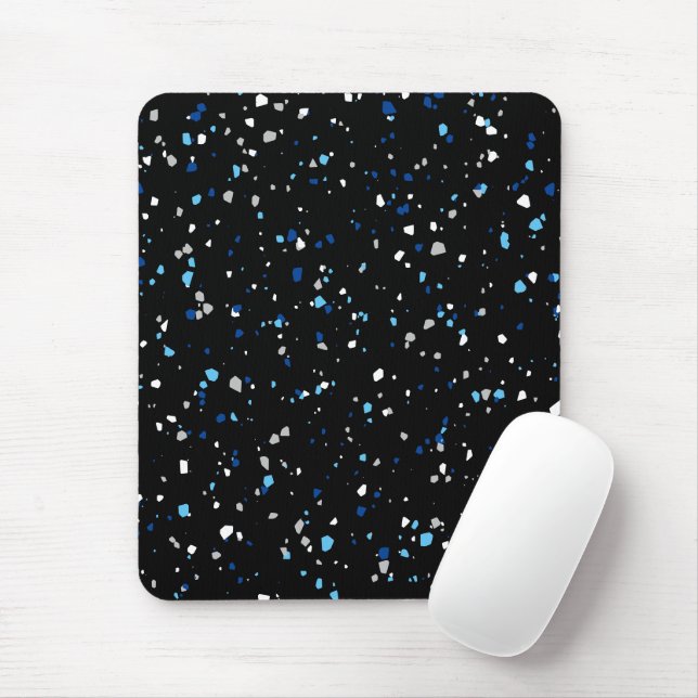Modern Trendy Black Blue Terrazzo Pattern Mouse Pad (With Mouse)