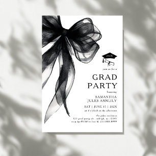 Modern Trendy Black Bow Graduation Party  Invitation