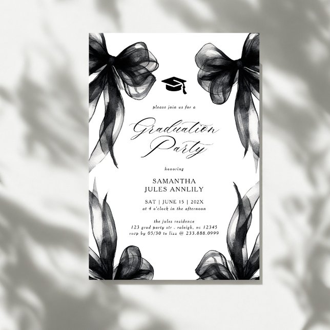 Modern Trendy Black Bow Graduation Party  Invitation (Creator Uploaded)
