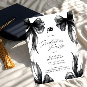 Modern Trendy Black Bow Graduation Party  Invitation
