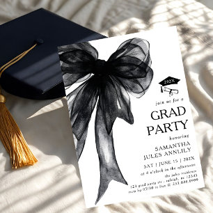 Modern Trendy Black Bow Graduation Party Invitation
