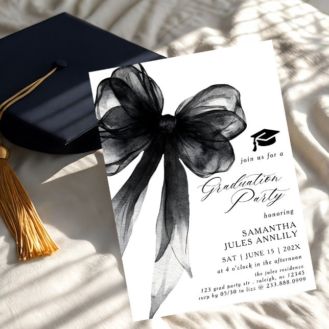 Modern Trendy Black Bow Graduation Party  Invitation (Creator Uploaded)