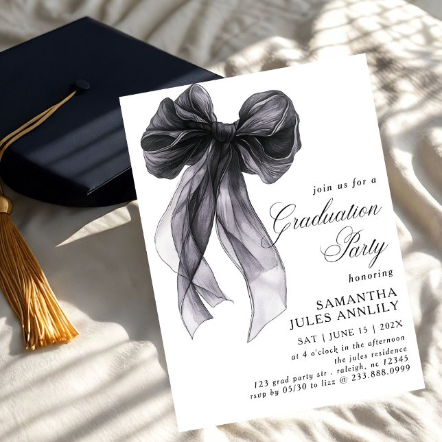 Modern Trendy Black Bow Graduation Party  Invitation (Creator Uploaded)