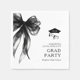 Modern Trendy Black Bow Graduation Party Napkin