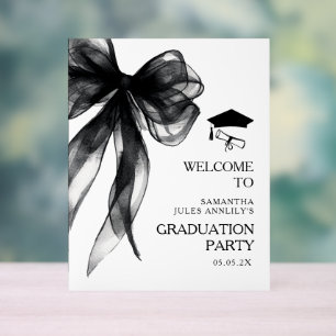 Modern Trendy Black Bow Graduation Party Sign