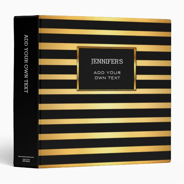 Modern trendy black gold stripes personal binder (Front/Spine)