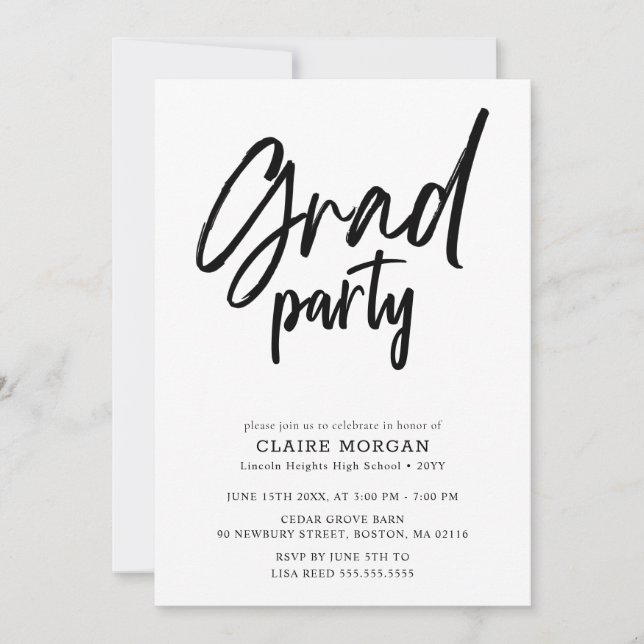 Modern Trendy Black Script Graduation Party Invitation (Front)