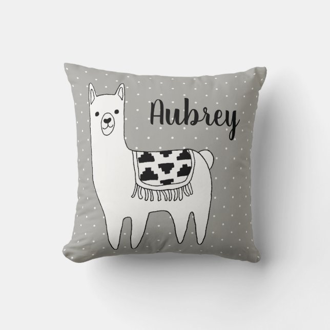 Modern Trendy Black & White Aztec Llama Throw Pillow (Front)
