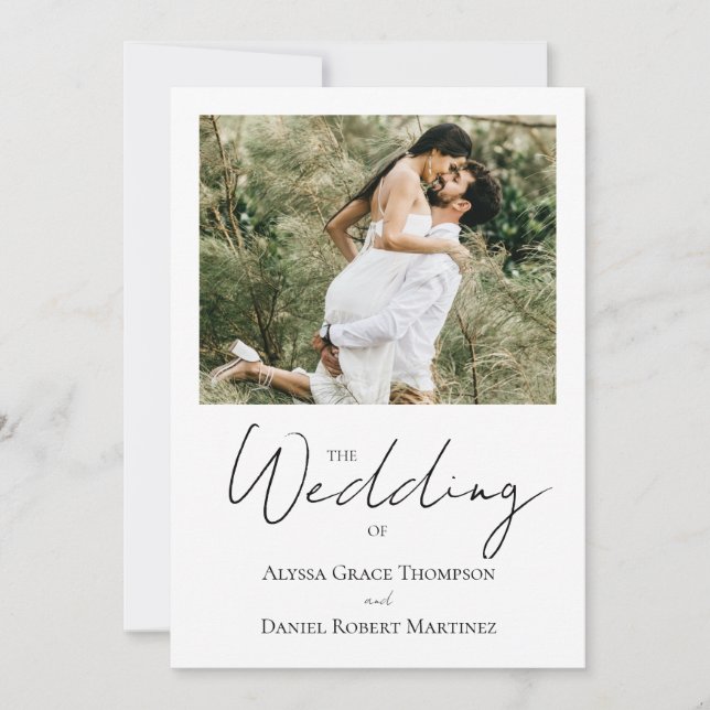 Modern Trendy Black White Photo Wedding Invitation (Front)