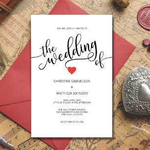 Modern Trendy Black White & Red Heart Wedding Invitation