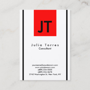 Modern Trendy Black White Red Monogram Business Card