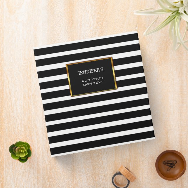 Modern trendy black white stripes personal binder (In Situ)