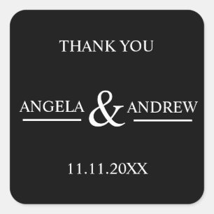 Modern Trendy Black & White Wedding Square Sticker