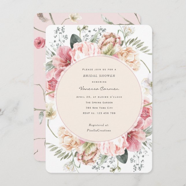 modern trendy bloom floral spring garden pretty in invitation (Front/Back)